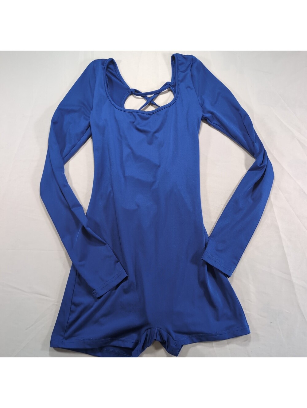 Blue Long Sleeve Lace Up Back Romper